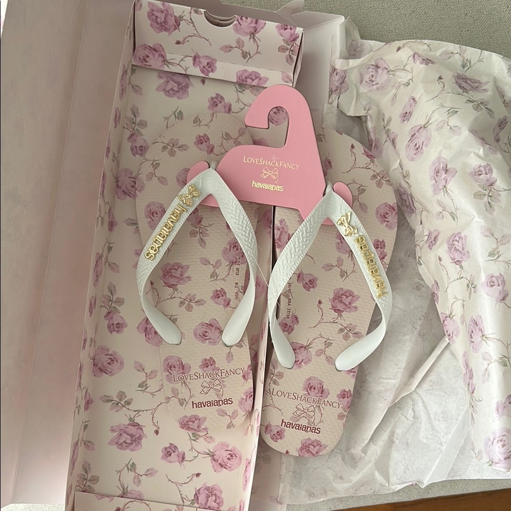 LoveShackFancy White and Pink Floral Sandals